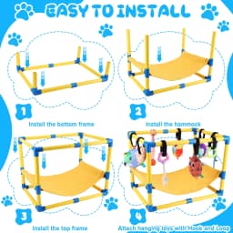 Yucurem Puppy Play Gym with Hammock & 9 Toys, Adjustable PVC Frame Indoor Jungle Gym with Bungee Straps for Small Dogs & Cats Interactive Toys - Thumbnail 4