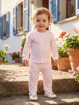 Loicainy Baby Toddler Girl Fall Clothes Set 6 12 18 24 Months 2T 3T 4T 5T Long Sleeve Crew Neck Striped Tops and Pants Outfits - Thumbnail 4