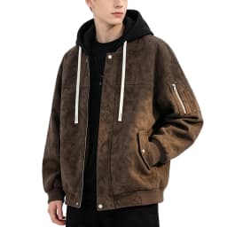 JTSRKL Mens Classic Faux Leather Jackets Washed Vintage Hooded Retro Fall Relaxed Casual Coat Warm Soft Cozy Vintage Streetwear Outerwear - Thumbnail 1