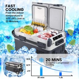 42QT/53QT Dual Zone Portable Car Refrigerator – Fast Cooling Electric Cooler with Wireless App Control, Charging Panel & Wheels – Perfect for Cars - Thumbnail 2