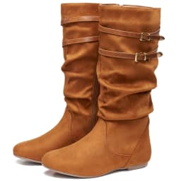 Ecetana Women's Slouchy Knee-High Boots with Flat Heel and Side Zipper - Thumbnail 1