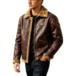 LEKWK Faux Leather Jacket for Men Sherpa Collar and Lining Full Zip Front with Multiple Zipper Pockets Warm Bomber Coat for Motorcycle Travel Outdoor and Winter Casual Wear - Thumbnail 8