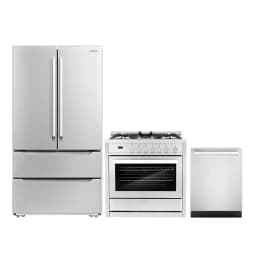 Cosmo 3 Piece Kitchen Appliance Package with 36" Freestanding Dual Fuel Range Kitchen Stove 24" Built-in Fully Integrated Dishwasher & French Door - Thumbnail 1