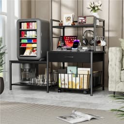 ModFurne Mini Fridge Stand with Storage, Mini Refrigerator Stand with Power Outlet, Wine Fridge Table with Movable Storage Basket for Dorm Home Use - Thumbnail 5