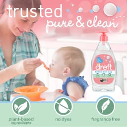 Dreft Plant-Derived Liquid Dish Soap and Dishwashing Detergent for Baby Bottle, Fragrance Free Baby Essentials, 18 fl oz - Thumbnail 2