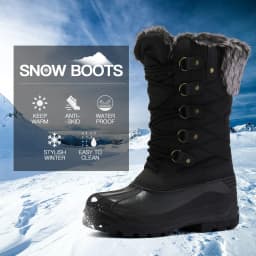 Pennysue Women's Mid-Calf Snow Boots Black Grid Warm Faux Fur Lined Winter Boots Insulated 6M - Thumbnail 2