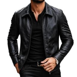 uublik Men Faux Leather Jacket Black Long Sleeve Casual Zip Up Coat Trendy Fall Clothes - Thumbnail 1