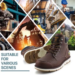 Jacata Moc Toe Work Boots for Men Soft Toe Leather Non Slip Boots (Brown 9.5) - Thumbnail 5