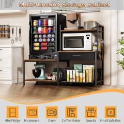 ModFurne Mini Fridge Stand with Storage, Mini Refrigerator Stand with Power Outlet, Wine Fridge Table with Movable Storage Basket for Dorm Home Use - Thumbnail 8
