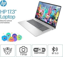HP Portable Laptop, 17.3" HD+ Touchscreen, Intel Core i5-1335U, 32GB RAM, 1TB SSD,Backlit KB, Webcam, HDMI, Wi-Fi 6 - Thumbnail 2