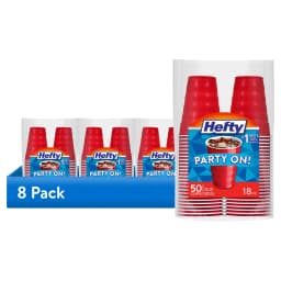 (8 pack) Hefty Party On Disposable Plastic Party Cups, Red, 18 oz., 50 Count - Thumbnail 1