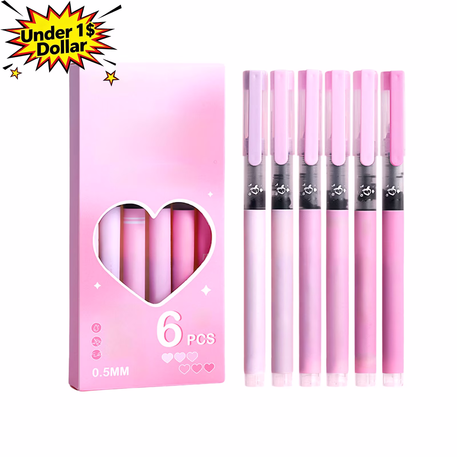 Under 1$ Dollar Straight Liquid Ballpoint Pen Sign Pen, 0.5mm High Capacity Black Ink Water Pen, Fast Drying Exam Writing Pens,Pink - Thumbnail 1
