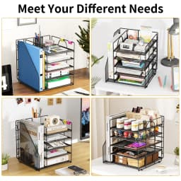 Mintazer Desk Organizer with File Holder, 5-Tier Paper Letter Tray Organizer Mesh Desktop File Organizer Magazine Holder for Home School Office - Thumbnail 2