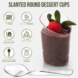 Open Cut Slanted Round Dessert Cups - 3 ounce - 320 Count -Spoons Included-Clear Plastic-Slanted Cylinder Mini Dessert Cup- Appetizer Cup-Sample Shot - Thumbnail 2