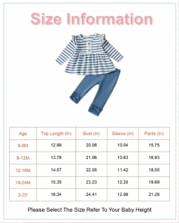 9 Months Baby Girls Clothes 12 Months Girls 2PCS Outfits Set Infant Girls Long Sleeve Stripe Top Pants Set Blue - Thumbnail 2