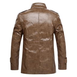 YLSDY Men's Fashion Faux Leather Jacket Winter Warm Fleece Lined Pu Leather Coat Slim Fit Motorcycle Jacket Khaki L - Thumbnail 4