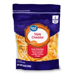 Great Value Triple Cheddar Finely Shredded Cheese, 8 oz Bag - Thumbnail 1