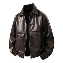 FYEGRE Men's Versatile Slim Fit Motorcycle Leather Jacket For And All Day Comfortable Wear Coffee M - Thumbnail 4