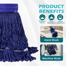 Mop Head Replacement Heavy Duty Mop for Floor Cleaning, Wet Industrial Cotton Looped End String Cleaning Blue Mop Head Refill - Thumbnail 3