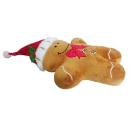 Vibrant Life Holiday Plush Dog Toy, Gingrbread Man with Santa Hat, Brown and Red, 11" - Thumbnail 6