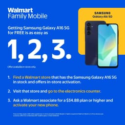Walmart Family Mobile Samsung Galaxy A16, 128GB, 5G, Black - Prepaid Smartphone [Locked to Walmart Famliy Mobile] - Thumbnail 2