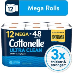 Cottonelle Ultra Clean Toilet Paper, 12 Mega Rolls - Thumbnail 1