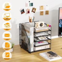 Mintazer Desk Organizer with File Holder, 5-Tier Paper Letter Tray Organizer Mesh Desktop File Organizer Magazine Holder for Home School Office - Thumbnail 7