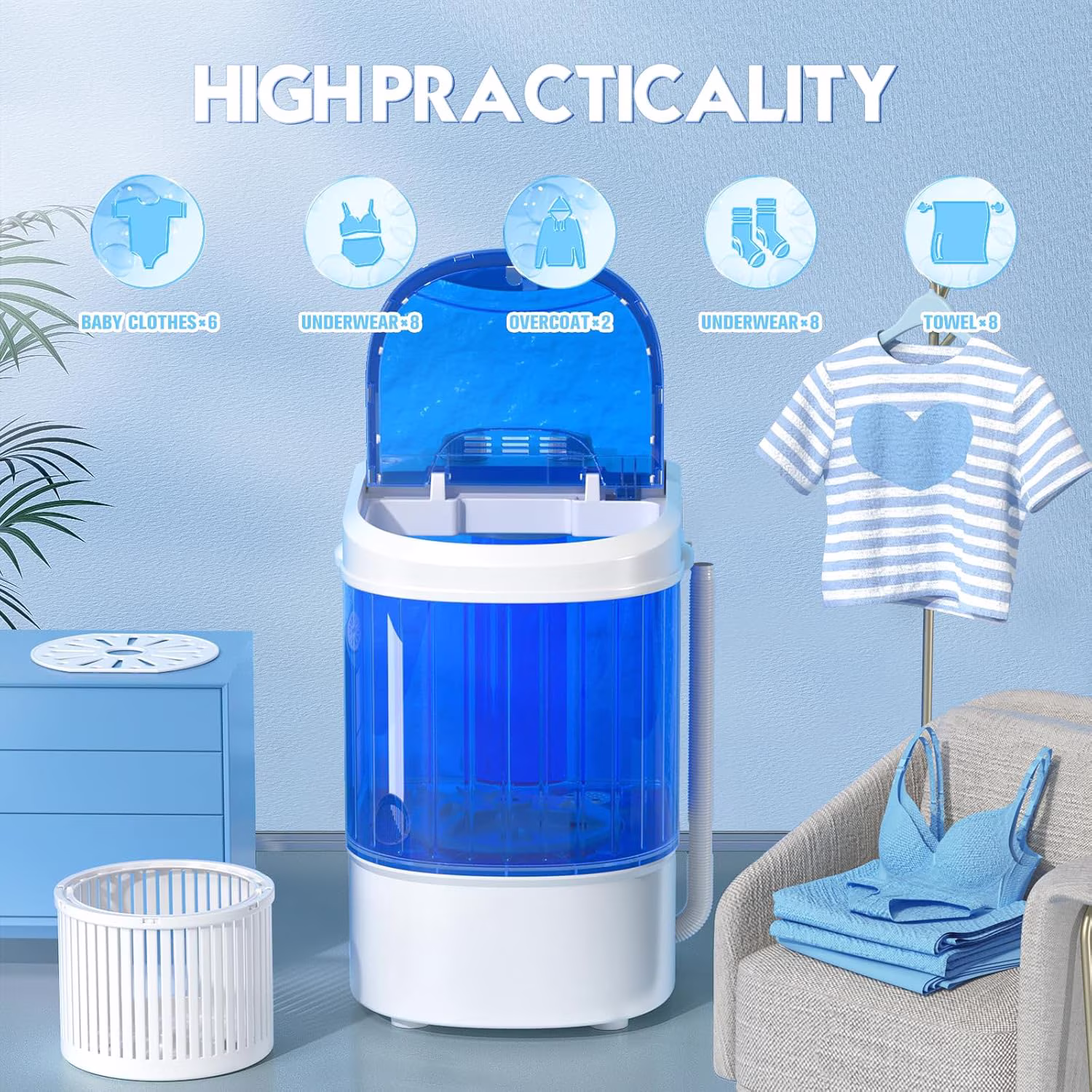 SUNCROWN Portable Washing Machine, 6.6 Lbs Compact Mini Portable Washer, Single Tub Semi-Automatic Laundry Washer Machine for Apartments, Dorms, RV - Thumbnail 6