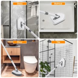 YEERSWAG Shower Cleaning Brush with 46" Extendable Long Handle, 4-in-1 Tub & Tile Scrubber, 180° Locking Swivel Head, Stiff Bristle Brush, 2 Scouring - Thumbnail 6