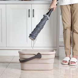 Eyliden Collapsible Plastic Bucket with Handle Grip for Mop Cleaning Washing Fit Sponge, Flat, Cotton Mop, Beige Color - Thumbnail 5