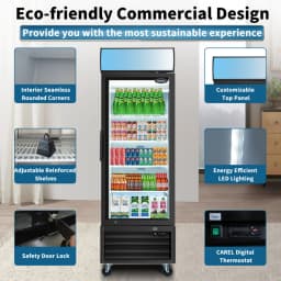 Glass Door Merchandiser Refrigerator 19.3 Cu.ft Swing Door Commercial Display Refrigerators Merchandising Refrigeration with LED Top Panel - Thumbnail 5
