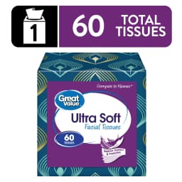 Great Value Ultra Soft Facial Tissues, 1 Cube, 60 Tissues, 3-Ply, Compare to Kleenex® - Thumbnail 1