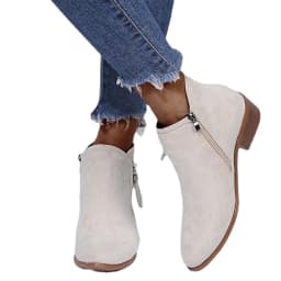 HAOTAGS Women's Suede Leather Booties Low-heeled Ankle Boots Fall Fashion Dressy Shoes Beige Size 8.5 - Thumbnail 6