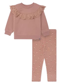 Modern Moments by Gerber Toddler Girl Eyelet Ruffle Sweatshirt Tunic and Legging Set, Sizes 12M-5T - Thumbnail 1