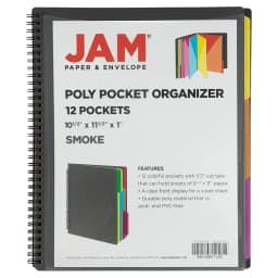 JAM Paper & Envelope Plastic Multi-Pocket Folder, 12 Pockets, Smoke Grey - Thumbnail 4