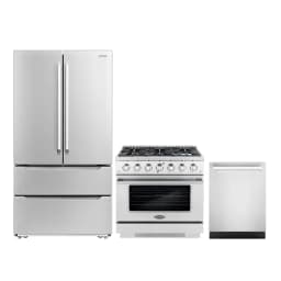 Cosmo 3 Piece Kitchen Appliance Package with 36" Freestanding Gas Range Kitchen Stove 24" Built-in Fully Integrated Dishwasher & French Door - Thumbnail 1