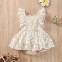 IBTOM CASTLE Baby Girls Lace Bodysuit Boho Clothes 1st Birthday Cake Smash Outfit Newborn Photography Outfits Summer Sunsuit 3-6 Months Apricot Lace - Thumbnail 2