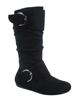 Zone 70 Women's Comfort Zipper Buckle Slouch Casual Flat Heel Mid Calf Round Toe Boots ( Black, 5) - Thumbnail 1