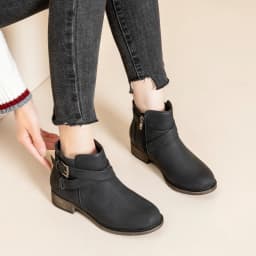 Women's Ankle Boots - Classic Side Zip, Cover with Buckle Strap, Comfortable Platform, Round Toe, Low Chunky Heel Comfort Slip On Fashion Black Boots. - Thumbnail 5