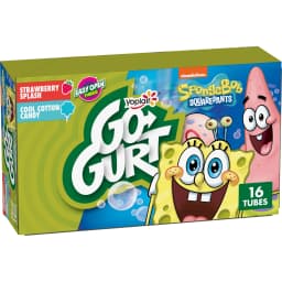Go-GURT SpongeBob Yogurt Tubes, Strawberry, Cotton Candy, 6g Protein, 16 Count, 32 oz - Thumbnail 1