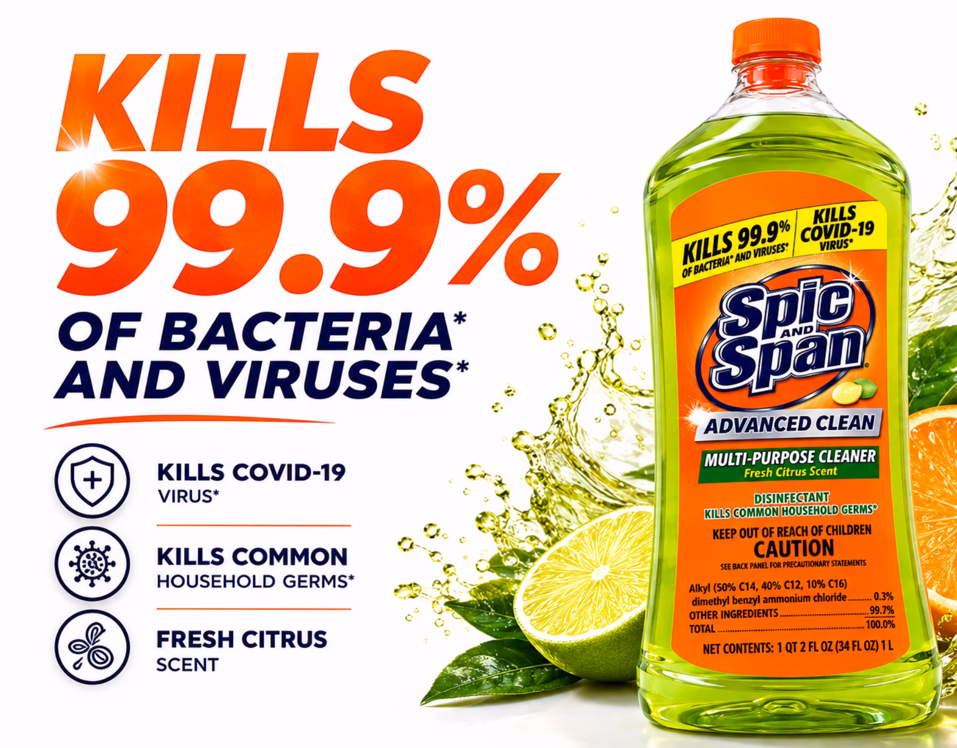 Spic and Span Multi-Surface & Floor Cleaner, Citrus Scent, 34 fl oz 5 Pack - Thumbnail 4