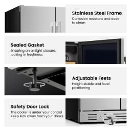 Yeego 30 Inch Wine & Beverage Cooler, Dual Zone 34–65°F, Holds 33 Wine Bottles & 80 Cans, Stainless Steel Door with Lock, Built-In or Under Counter - Thumbnail 7