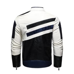 Men's Motorcycle Leather Jacket Spring & Fall New Style Stand Collar Coat Winter Warm Riding Gear Trendy Outerwear - Thumbnail 2