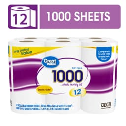 Great Value Toilet Paper, 1000 Sheets per Roll, 12 Rolls - Thumbnail 1
