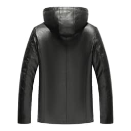 Men's Faux Leather Jacket Black Fleece Lined Motorcycle Bomber Jacket with Hood Slim Fit Warm Winter Coat Outwear Sizes S-2XL Black - Thumbnail 8