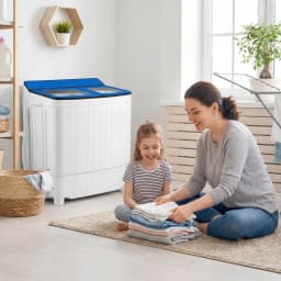 Costway 18 lbs Mini Laundry Machine with 11 LBS Washer&7 LBS Spinner Combo, Twin Tub Washer Blue & White - Thumbnail 2