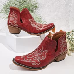 SACFOF Women's Cowboy Cowgirl Western Ankle Boots Floral Embroidered Stitched V Cut Snip Toe Classic Country Booties - Thumbnail 2