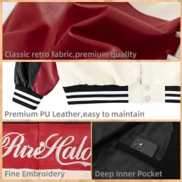 RAOENJADO Men's PU Leather Motorcycle Jacket Vintage Racer Style for Streetwear Red XXL - Thumbnail 5