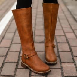 Floleo Clearance Women Boots Retro Shoes Casual Thick Low-heeled Boots Plus Size Mid Calf Zipper Boots - Thumbnail 1