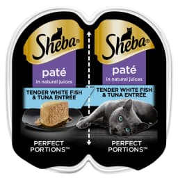 Sheba Wet Cat Food Pate, Tender Whitefish & Tuna Entree, 2.6 oz Perfect Portions Twin Pack Tray - Thumbnail 1